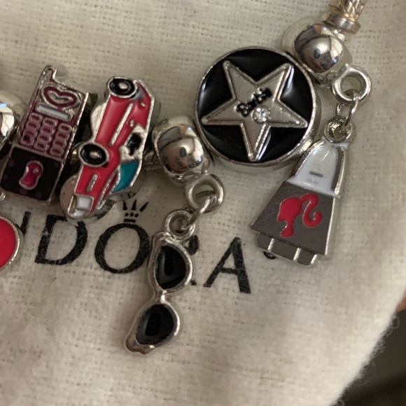 Pandora Snake Chain Lobster Clasp Bracelet w/ 8 New Barbie Theme Charms - Picture 4 of 10
